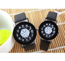Fashion EXO Women Men Casual Leather Quartz Watch Quartz Wrist