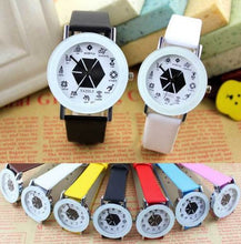 Fashion EXO Women Men Casual Leather Quartz Watch Quartz Wrist