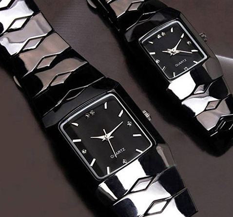 Black classic pair watch quartz full stainless steel wristwatch