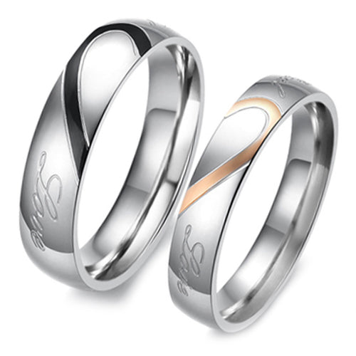 Half Heart Simple Circle Real Love Couple Ring Wedding Rings