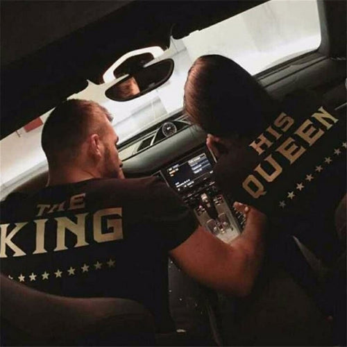 KING QUEEN Funny Letters Printed Couples T-Shirt