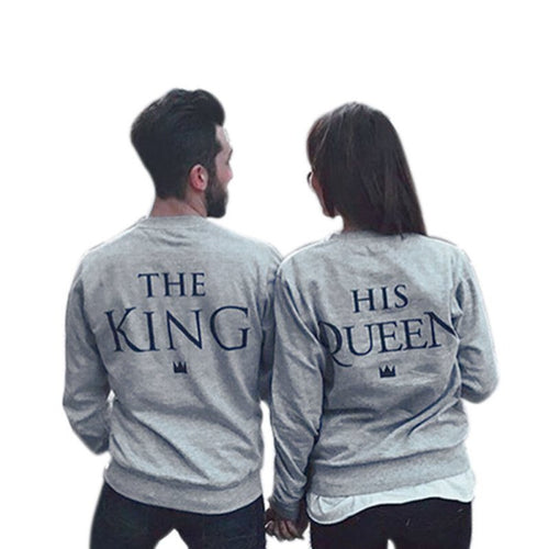 KING QUEEN Long Sleeve Hoodies Lovers Sweatshirt