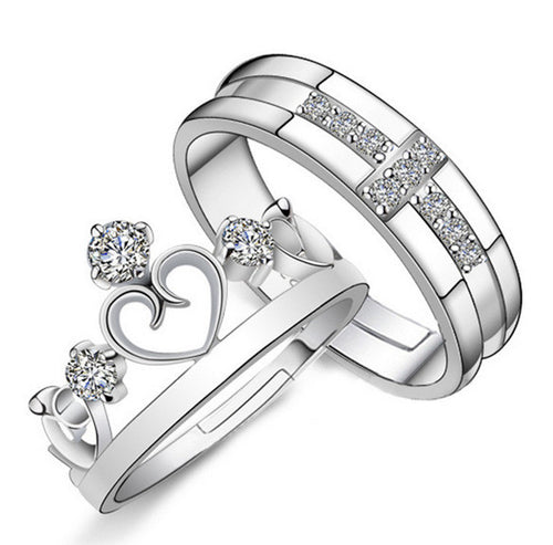 Silver Plated Ring Jewelry Engagement Love Crown Cross Zircon