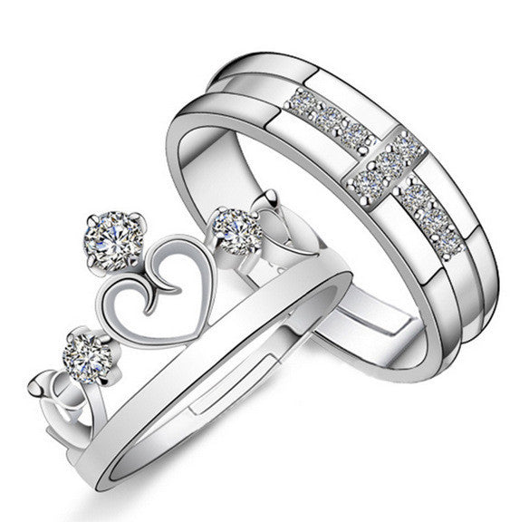 Silver Plated Ring Jewelry Engagement Love Crown Cross Zircon