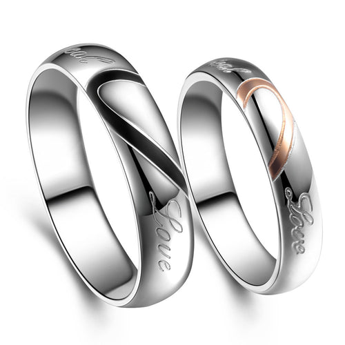 Fashion love heart couple ring for women men wedding