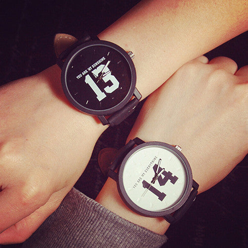 Men Women Couple Lover Numeral Dial Faux Leather Strap Quartz